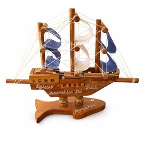 Handmade Wooden Ship Decor – Honduras Souvenir Nautical Home Accent